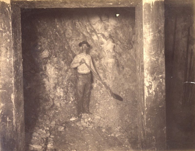 Mt Con 400 level East sill floor.  Showing ore breast